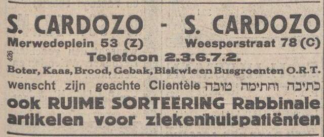 Nieuw Israëlietisch Weekblad 3 september 1937, pag. 11. Salomon Cardozo.