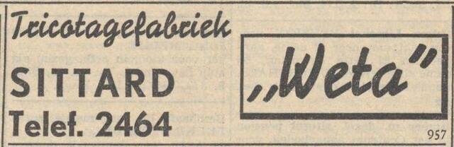 Nieuw Israëlietisch Weekblad 5 juli 1940, dag, pag. 4. Adv. Tricotagefabriek Weta.