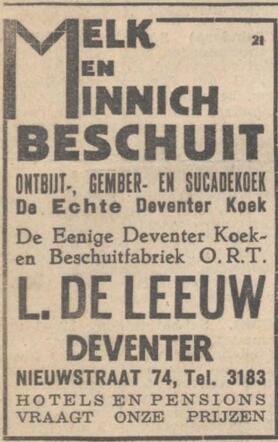 Nieuw Israëlietisch Weekblad, 5 mei 1939, pag 4. Adv. Levie de Leeuw.