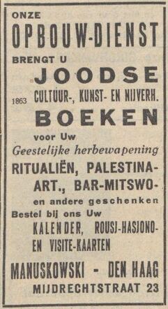 Nieuw Israëlietisch Weekblad 6 september 1940, pag. 3. Adv. Isidor Elkan Manuskowski.