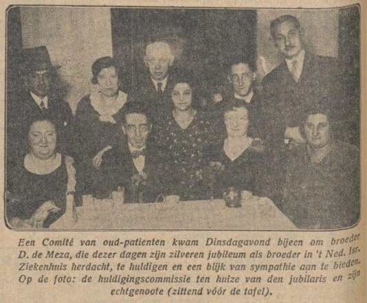 Nieuw Israëlietisch Weekblad 7 november 1930, dageditie, pag. 8. David de Meza.