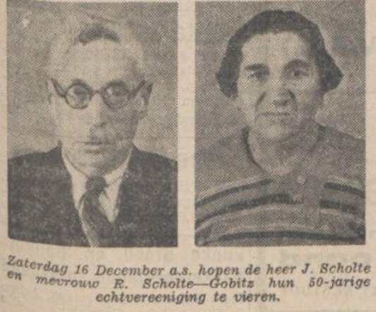 Nieuw Israëlietisch Weekblad 15 december 1939 pag. 11,  echtpaar J. Scholte-Gobitz.