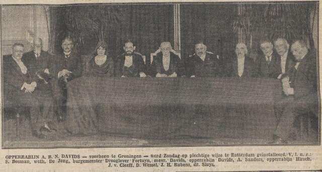 Nieuwblad van het Noorden, 8 april 1930, pag. 9.  Installatie opperrabbijn A.B.N. Davids te Rotterdam.