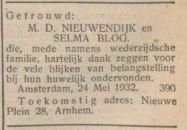 Advertentie van Mozes en Selma Nieuwendijk-Blog.