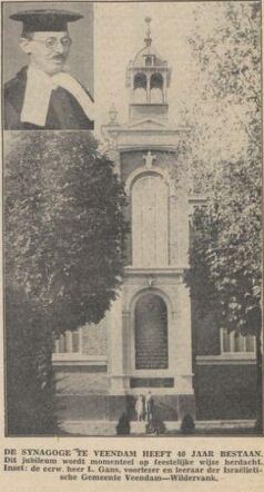 Nieuwsblad van het Noorden 10 september 1932, pag. 9. Synagoge Veendam. Levie Gans.