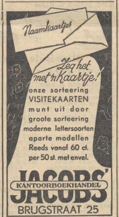 Nieuwsblad van het Noorden, 14 december 1939, dag, pag. 16. Adv.  August Jacobs.