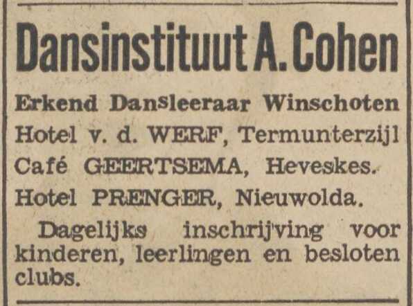 Nieuwsblad van het Noorden, 14 september 1935, dag, pag. 11. Adv. Abraham Cohen.