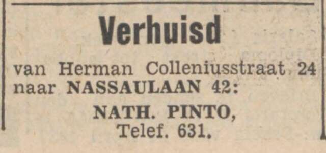 Nieuwsblad van het Noorden, 17 april 1937, dag, pag. 27. Adv. Nathan Pinto.1