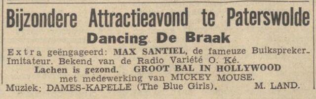 Nieuwsblad van het Noorden 19 oktober 1939, dag, pag. 12. Adv. optreden Mordechai Santilhano (Max Santiel).