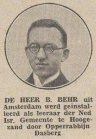 Nieuwsblad van het Noorden, 19 september 1933, dageditie, pag. 9. Benjamin Behr.