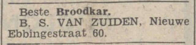 Nieuwsblad van het Noorden, 21 augustus 1941, dag, pag. 8. Adv. Benjamin van Zuiden.