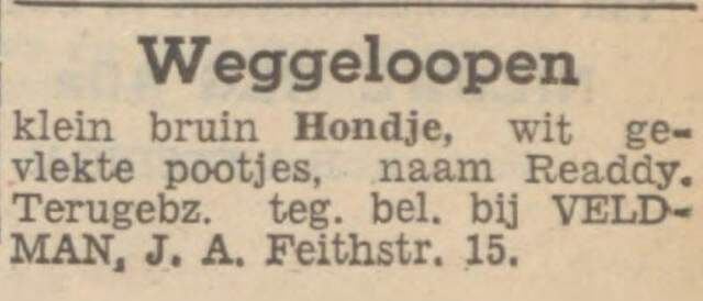 Nieuwsblad van het Noorden, 22 januari 1940, dag, pag. 7. Adv. fam. Emanuel Veldman.