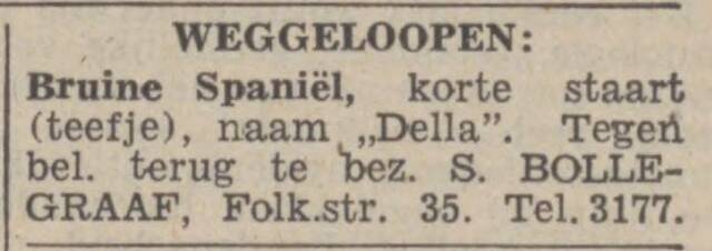 Nieuwsblad van het Noorden, 23 januari 1941, pag. 12. Adv. Simon Bollegraaf.