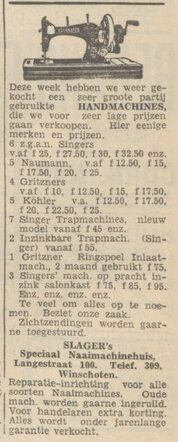 Nieuwsblad van het Noorden, 27 maart 1939, dag, pag. 11. Adv. Abraham Slager.