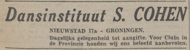 Nieuwsblad van het Noorden, 2 oktober 1940, dag, pag. 7. Adv. Samuël Cohen.