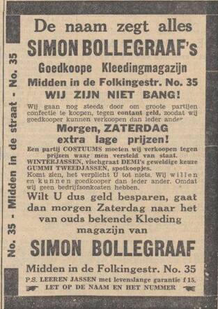 Nieuwsblad van het Noorden 30 september 1932, dag, pag. 22. Simon Bollegraaf.