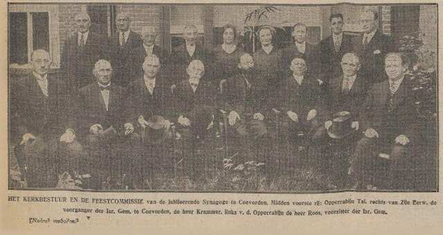 Nieuwsblad van het Noorden, 3 oktober 1929, dag, pag.9. Foto bestuur Ned.Israël. Gemeente Coevorden.