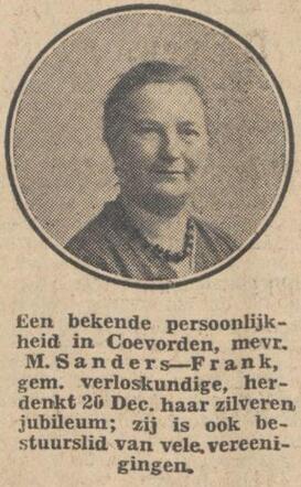 Nieuwsblad van het Noorden 7 december 1932, pag. 8. M. Sanders-Frank.