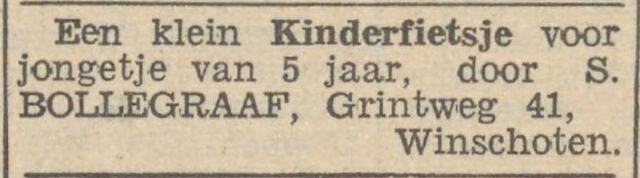 Nieuwsblad van het Noorden, 8 april 1941, dag, pag. 8. Adv. Simon Bollegraaf Winschoten