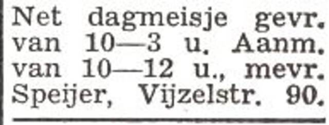Advertentie van het gezin Noach Speijer