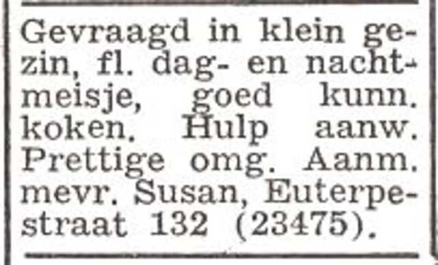 Advertentie van mw. Nora Susan-Levie
