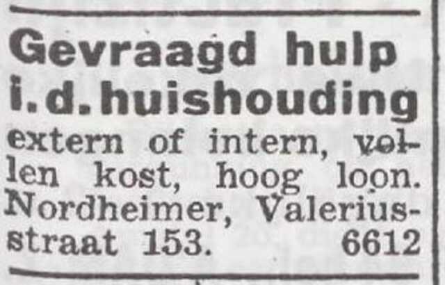 Advertentie van Alexandrina Theodora Nordheimer-van den Berg