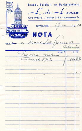 Nota L.deLeeuw privisie matses aan j.gemeente 1-6-1940