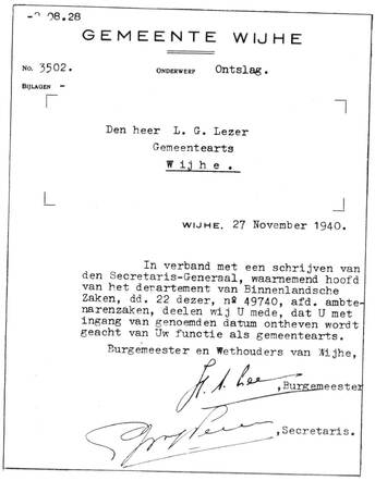 ontslag Lion Lezer als arts 27-11-1940
