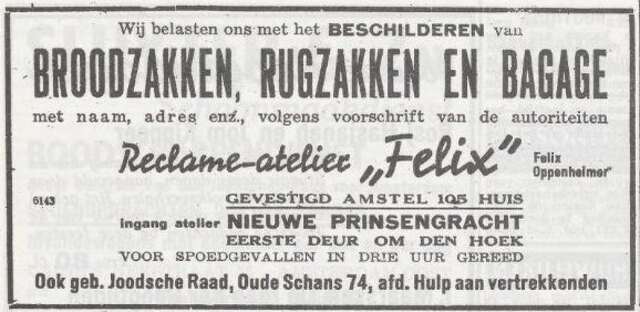Advertentie van Felix Oppenheimer