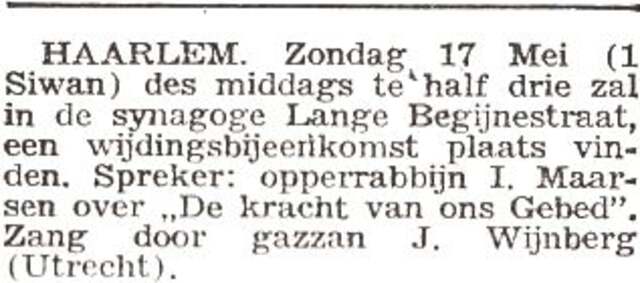Toespraak opperrabbijn Isaac Maarsen