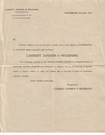 Foundation letter clothing factory Janssen & Neumann