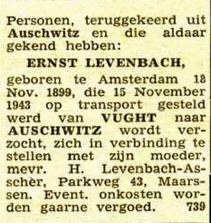 Oproep voor Ernst Levenbach in het NIW
