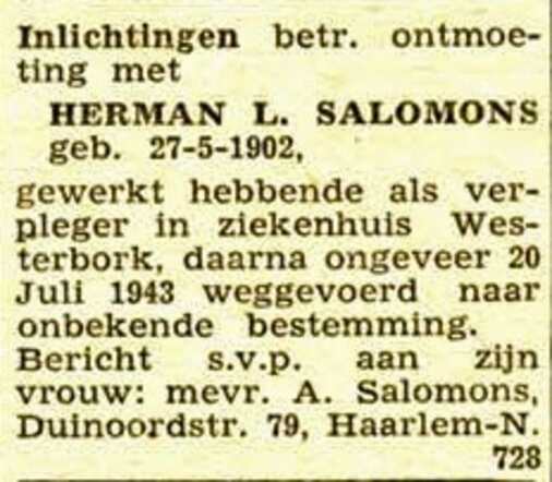 Oproep voor Herman Louis Salomons in het NIW