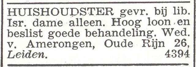 Advertentie van mw. Sara van Amerongen-van Nopol
