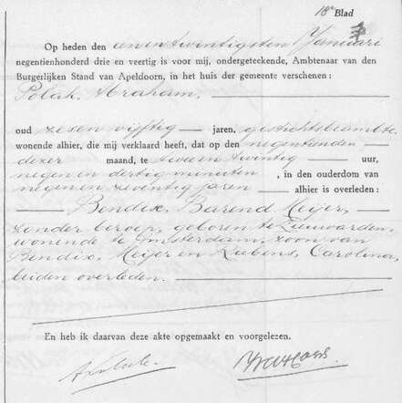 Overlijden Barend Meijer Bendix