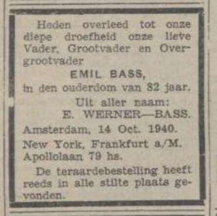 Overlijden Emil Bass