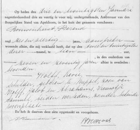 Overlijden Levie Wolff