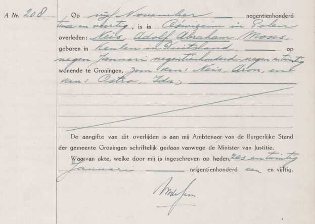 Overlijdensakte Adolf A-Neis