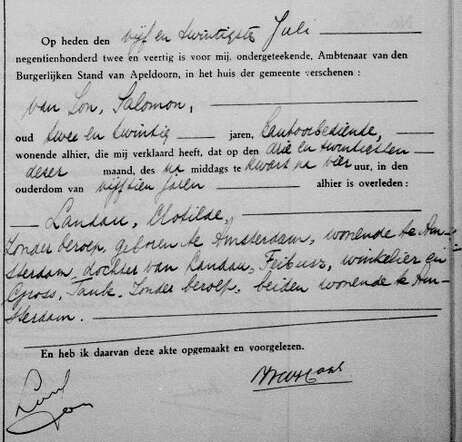 Overlijdensakte Clotilde Landau