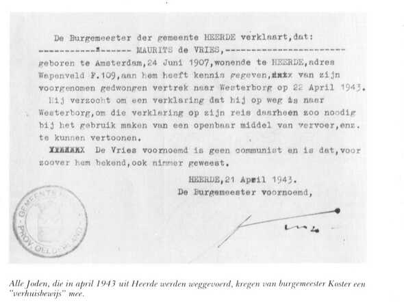 'verhuisbewijs'dat maurits de vries meekreeg van burgemeester