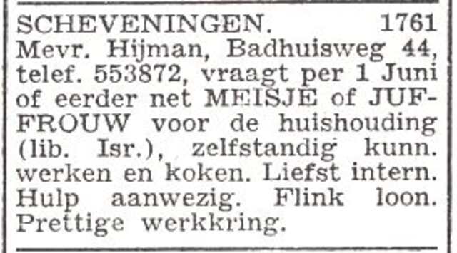 Advertentie van mw. Elisabeth Paula Hijman-Isaac