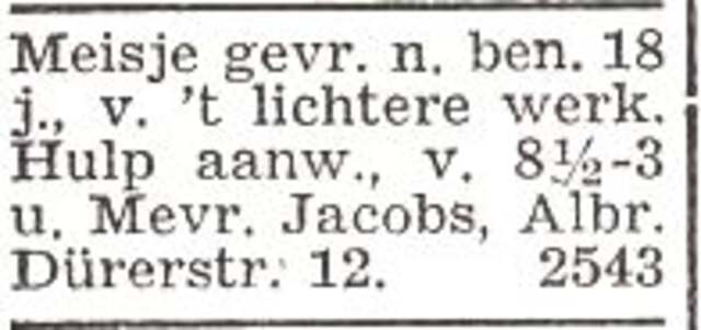 Advertentie van mw. Catharina Judith Jacobs