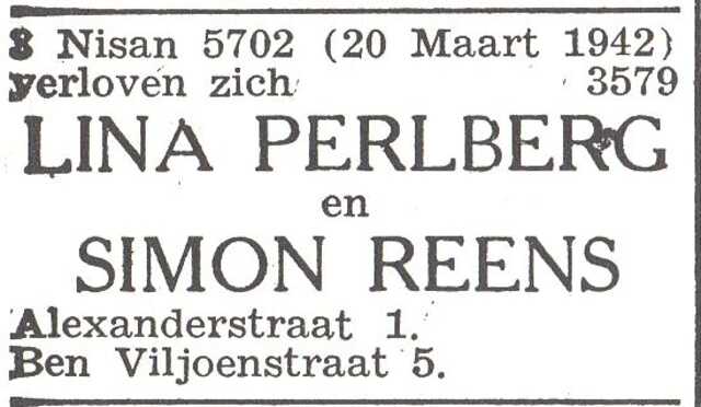 Bekendmaking van de verloving van Lina Perlberg
