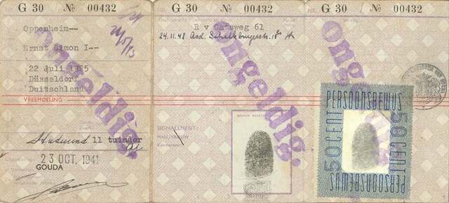 Persoonsbewijs van Ernst Simon Oppenheim