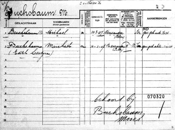 Persoonskaart Michael Buchsbaum (voorkant)