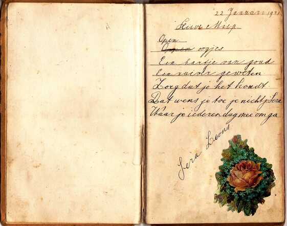 Gedichtje Sara Leons in poësiealbum Miep Wessel