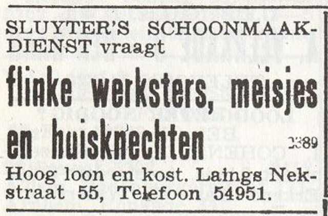 Advertentie van mw. Sluijter
