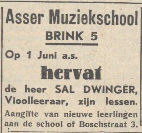 Provinciale Drentsche en Asser Courant, 30 mei 1940, dag, pag. 4. Adv. Salomon Dwinger.