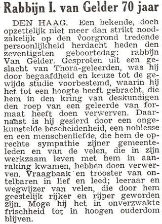 Rabbijn Izak van Gelder 70 jaar