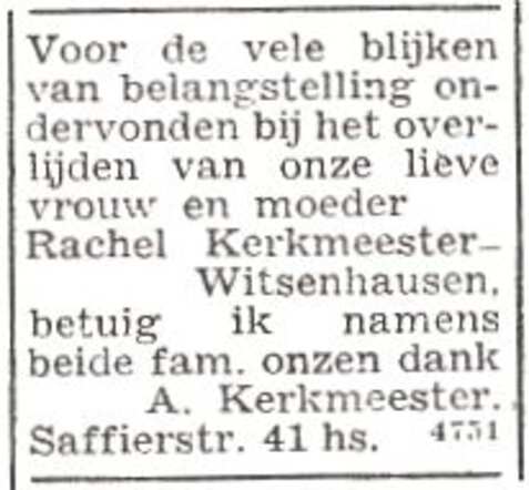 Dankbetuiging van de familie Kerkmeester